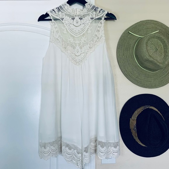 Paradise USA Embroidered Lace Dressy Flowy Romper/Jumpsuit - Ivory | Size: S - Picture 2 of 11